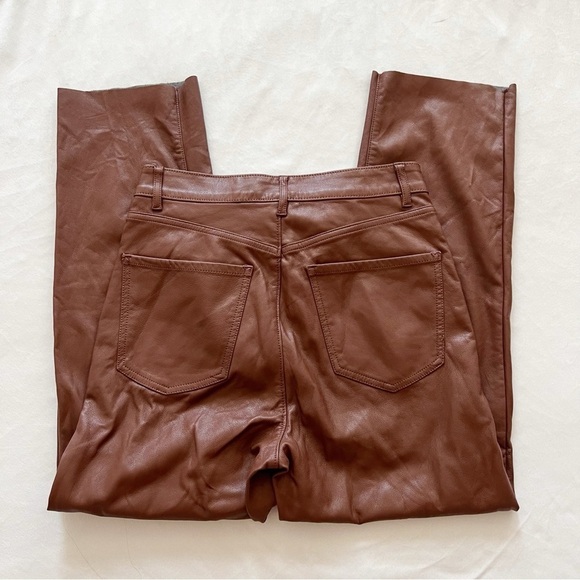 EXPRESS Straight Super High Rise Crop Brown Vegan Faux Leather Pant - Picture 3 of 6